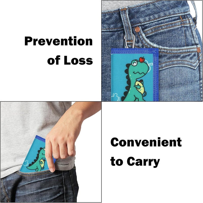 Sundee 3 Packs Kids Wallet Bulk, Mini Trifold Coin Purse Cartoon Wallet, RFID Blocking Wallet, Front Pocket Wallet with Zipper for Kids, Canvas Outdoor Sports Wallets with Magic Sticker - Dinosaur 4 - Image 4